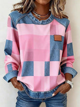 Les femmes de Contraste Couleur Plaid Motif Patchwork Art Sweatshirt